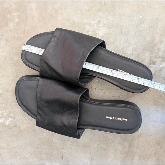Reformation Rue Platform Slide Black Leather Sandals, size 8 - Picture 5 of 7